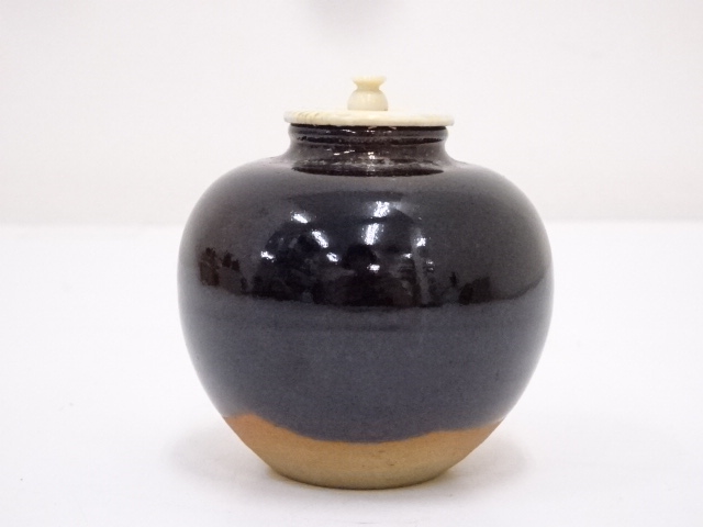 天目釉 茶壺 飾壺 洛東 桶谷定一作 網袋 紐付き 共箱 茶道具 道具 ] - 道具 京焼 桶谷定一造 文琳茶入 □z | ネットショップ圭